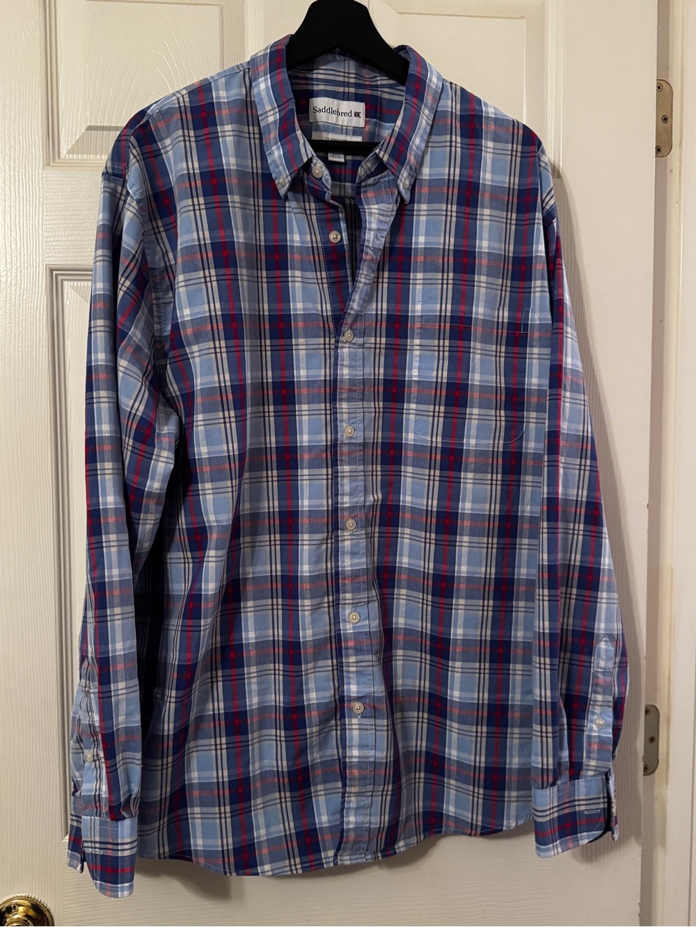 Saddlebred Men's XL Classic Fit Blue & Red Plaid Button-Down Shirt